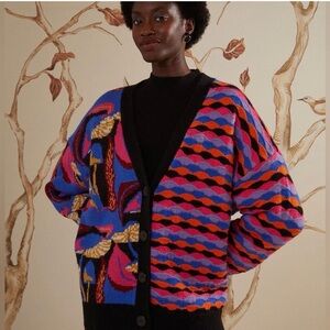 Farm Rio Mixed Mushrooms knit cardigan
